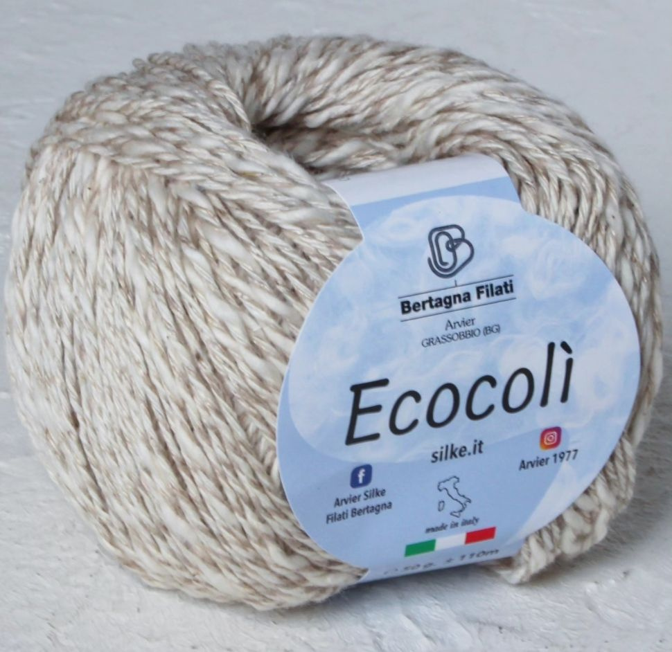 Пряжа фламе Ecocoli Bertagna Filati цвет 84 натуральный меланж, 10шт*(110м/50г), 55% хлопок 45% лен  #1