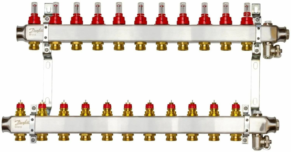 Комплект коллекторов DANFOSS SSM-11F с расходомерами и кронштейнами, 11 контуров (НЕРЖ) 088U0961  #1