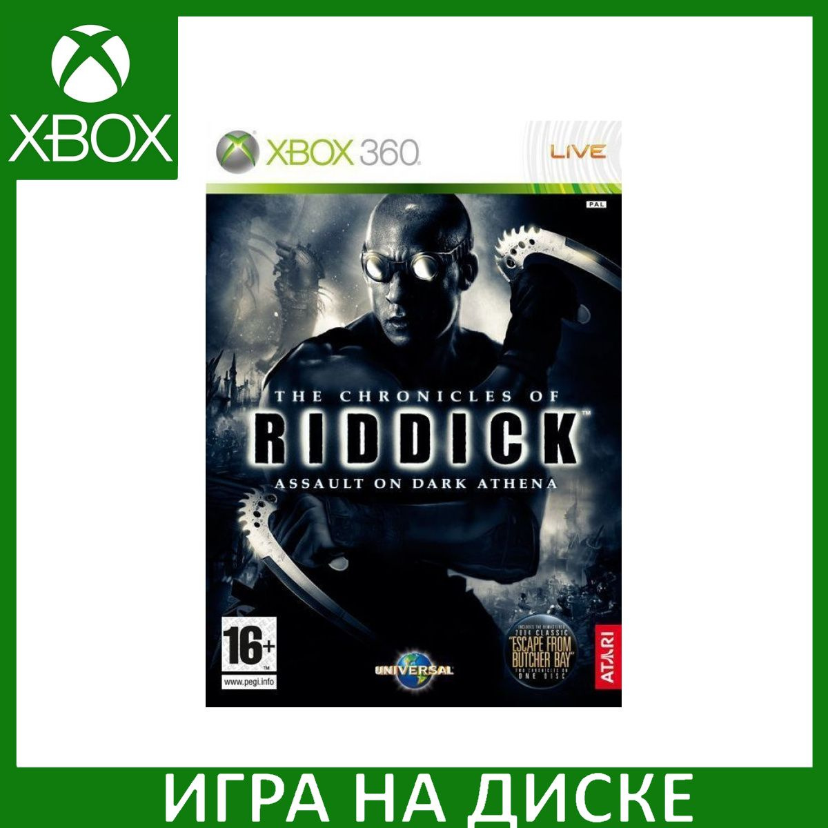 Диск с Игрой The Chronicles of Riddick: Assault on Dark Athena (Хроники Риддика) (Xbox 360). Новый лицензионный запечатанный диск.