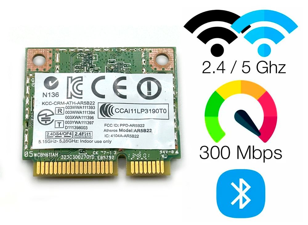 AR5B22ДвухдиапазонныйWiFiадаптерAtherosAR5B22(MiniPCI-Ehalf-size,B/G/N,300Mbit/s,2.4/5Ghz)