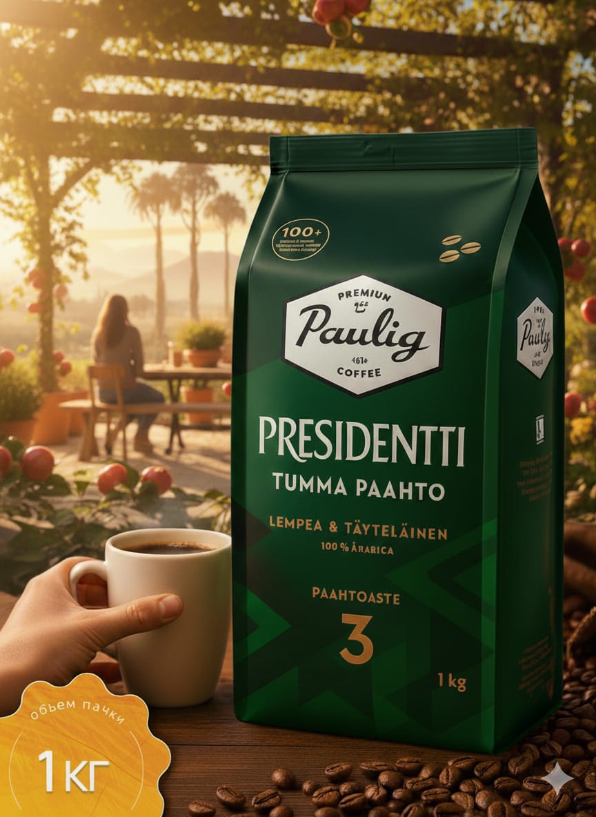 PauligPresidenttiOriginalTummaPaahtoкофевзернах,1кг