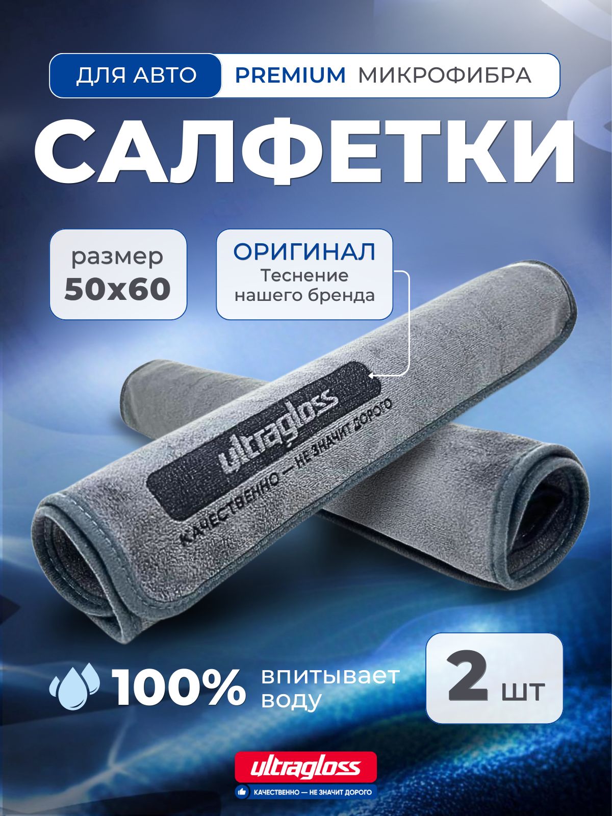 Микрофибратряпкадляавто50х60,2шт.