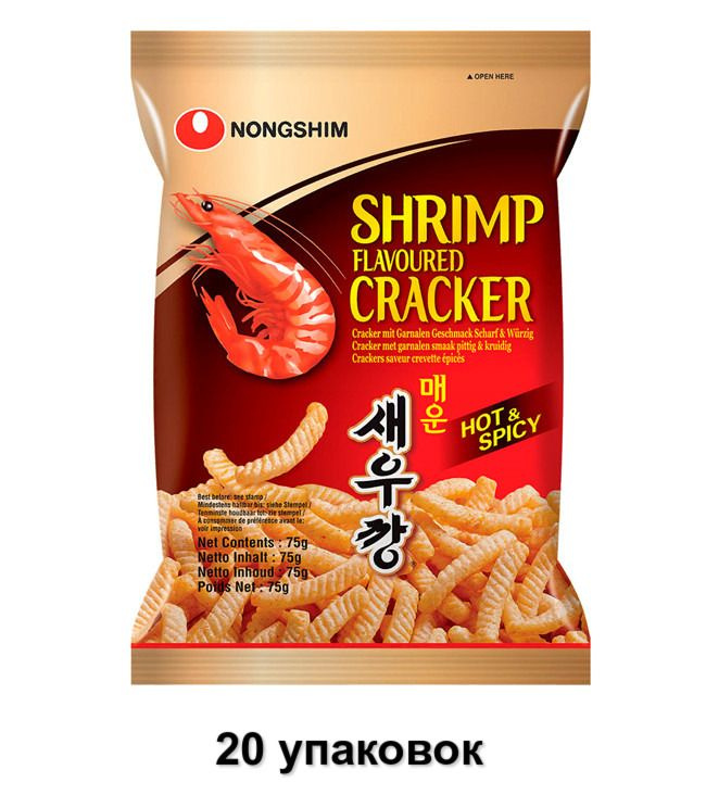 Nongshim Чипсы креветочные запеченые острые, 75 г, 20 уп #1