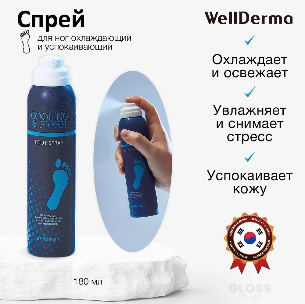 WellDerma Охлаждающий успокаивающий дезодорирующий спрей для стоп Cooling & Fresh Foot Spray 180 мл  #1