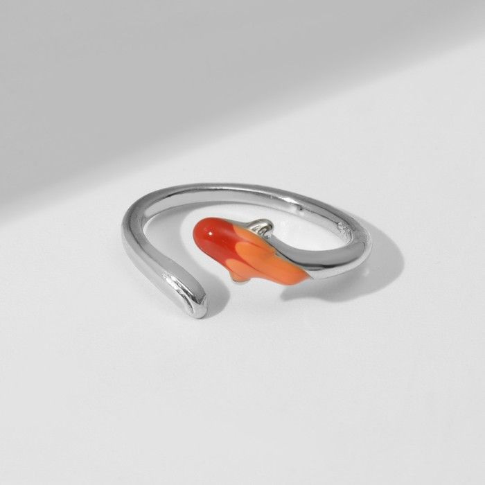 Кольцо "Рыбка" хвостиком, безразмерное, цвет красный в серебре 1 шт.  #1