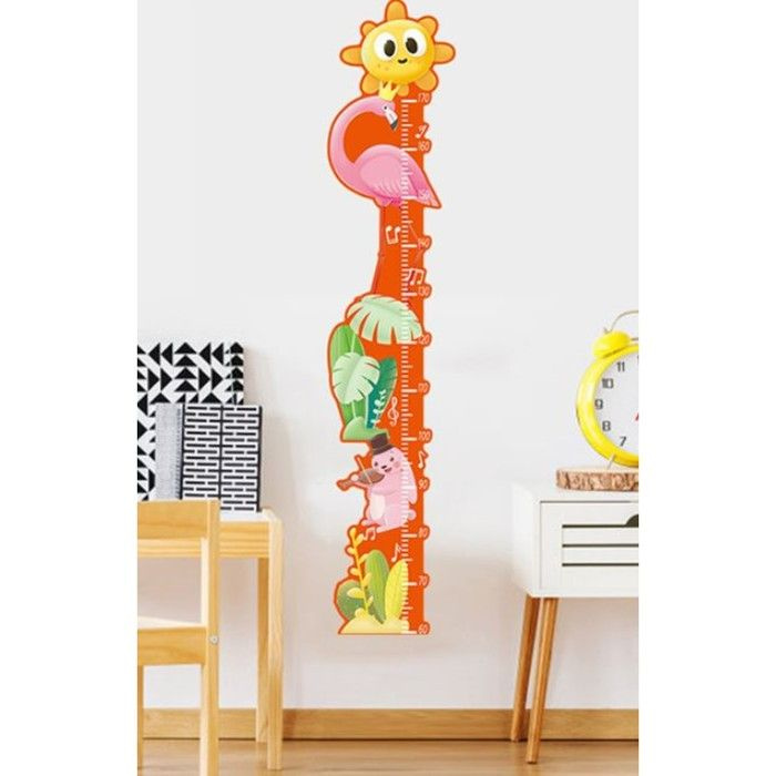 Наклейка пластик интерьерная цветная ростомер "Розовый фламинго и зайчик" 50x70 см  #1