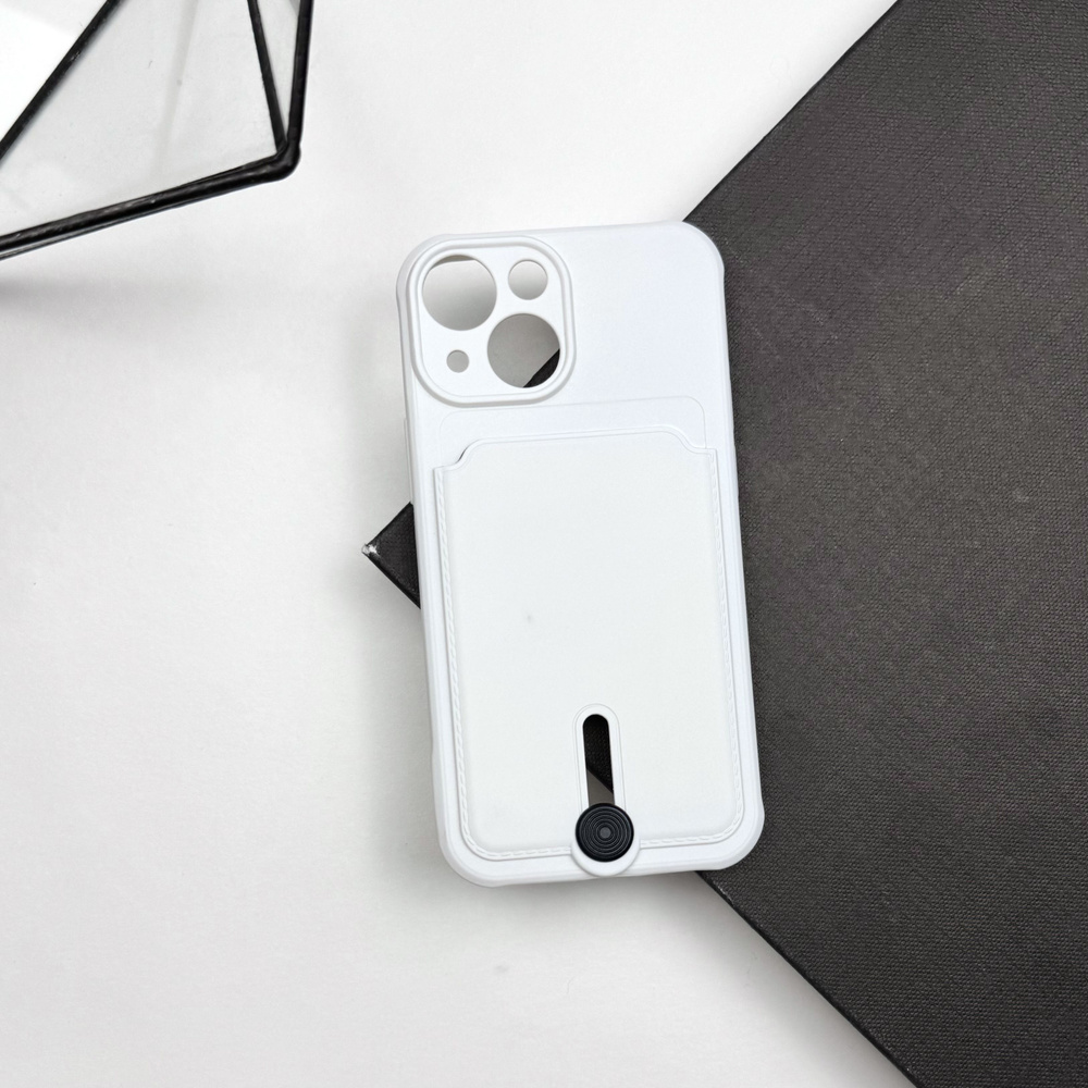 Чехол для iPhone 13 mini Белый с подачей держателем для карт и Soft-touch  #1