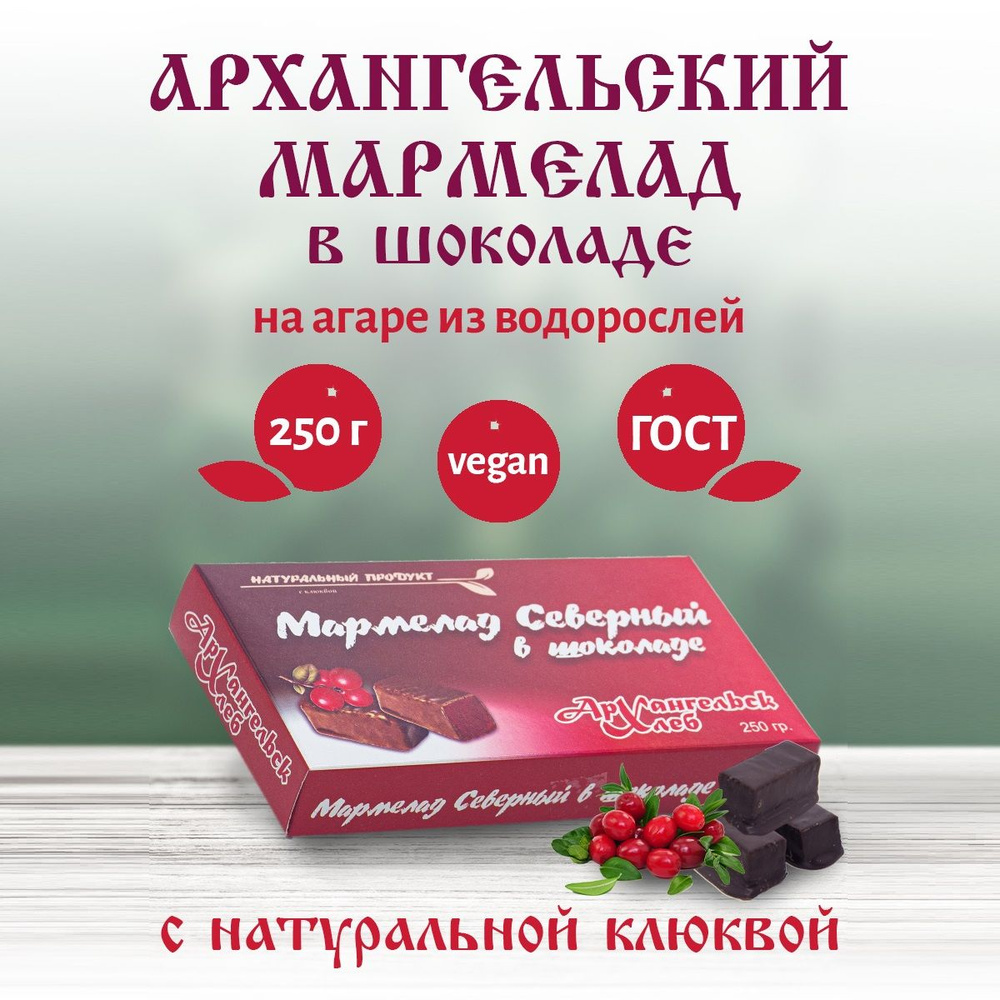 Архангельский мармелад клюква в шоколаде натуральный на агар-агаре без обсыпки из сахара 250 г. Десерт. #1