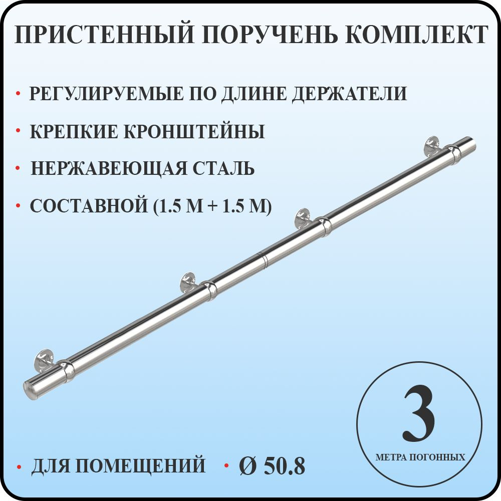 Пристенный поручень кольцо 50,8 для лестницы из нержавеющей стали 3 м. п. для помещений  #1