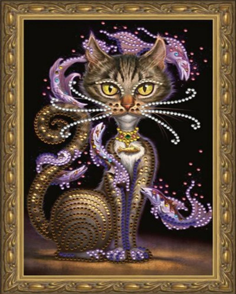 Алмазная мозаика "Кошка" холст на подрамнике стеклянные стразы 20х30 см,  #1