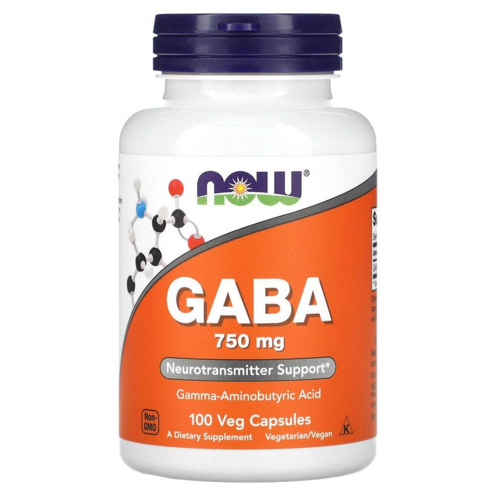Now Foods GABA, ГАБА Гамма-Аминомасляная Кислота (ГАМК) 750 мг - 100 капсул  #1