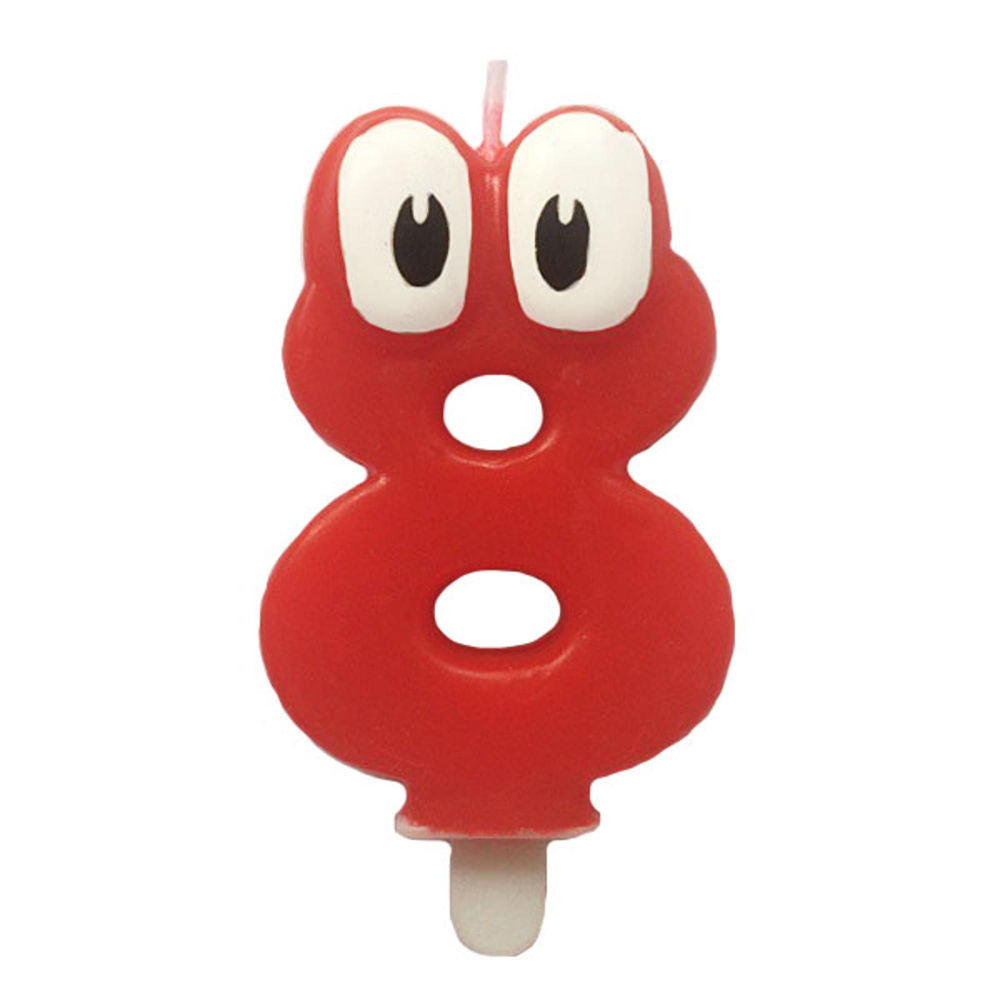 Свеча для торта Цифра 8 Красная С глазками 6,5 см #1