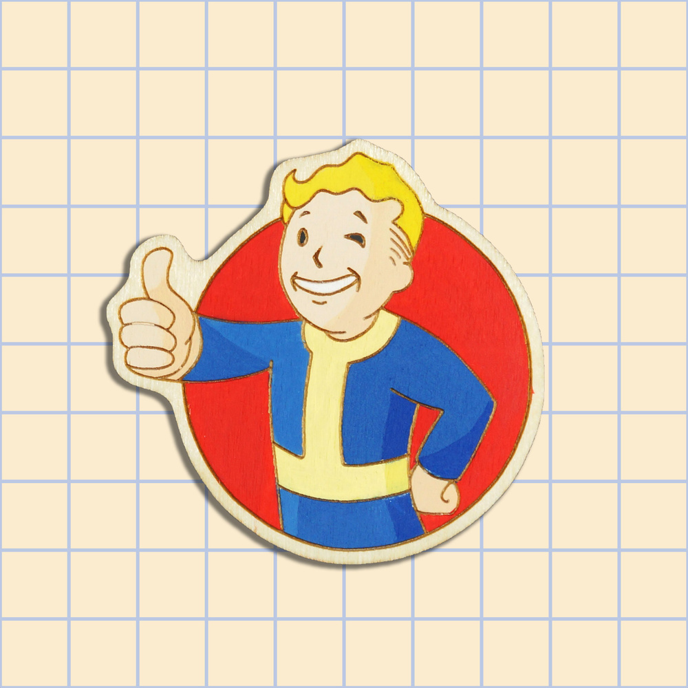 Значок деревянный Волт-бой, игра Fallout, ручная работа #1