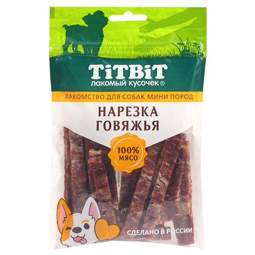 Titbit Лакомый кусочек / Лакомство Титбит для собак Мини пород Нарезка Говяжья, 70г  #1