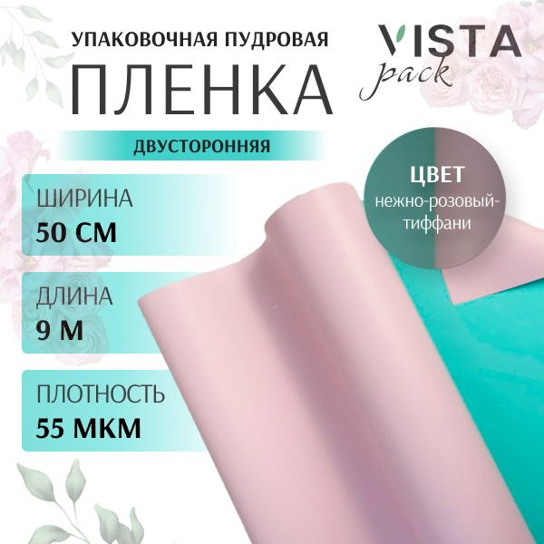 Пленка для цветов и упаковки подарков двухцветная Нежно-розовый/Тиффани, пудровая, упаковочная ширина #1