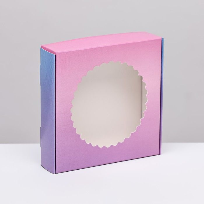 Коробка сборная с окном, Розовая-голубая, 11,5х11,5х3 см, 6 штук в упаковке  #1