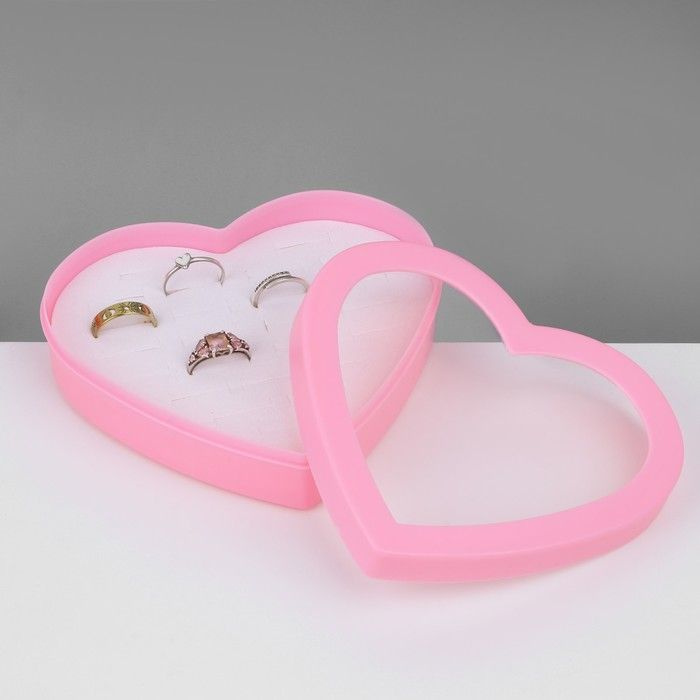 Органайзер для украшений "Шкатулка сердце" 24 места, пластик, 12*9,5*3 см, цвет розовый  #1
