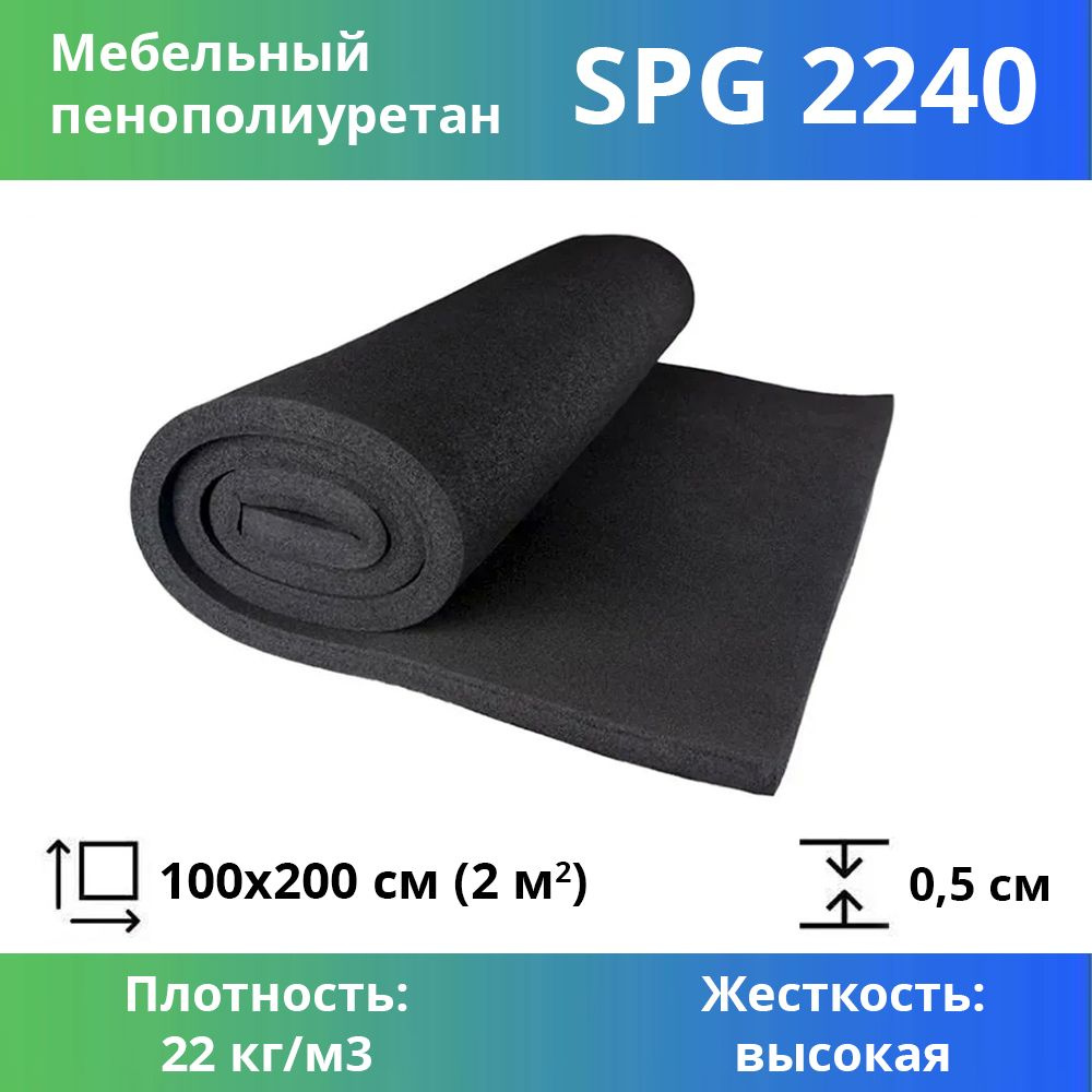 Листовой пенополиуретан марки SPG 2240 размером 1x2 метра толщиной 0,5 см, эластичный поролон для мебели #1