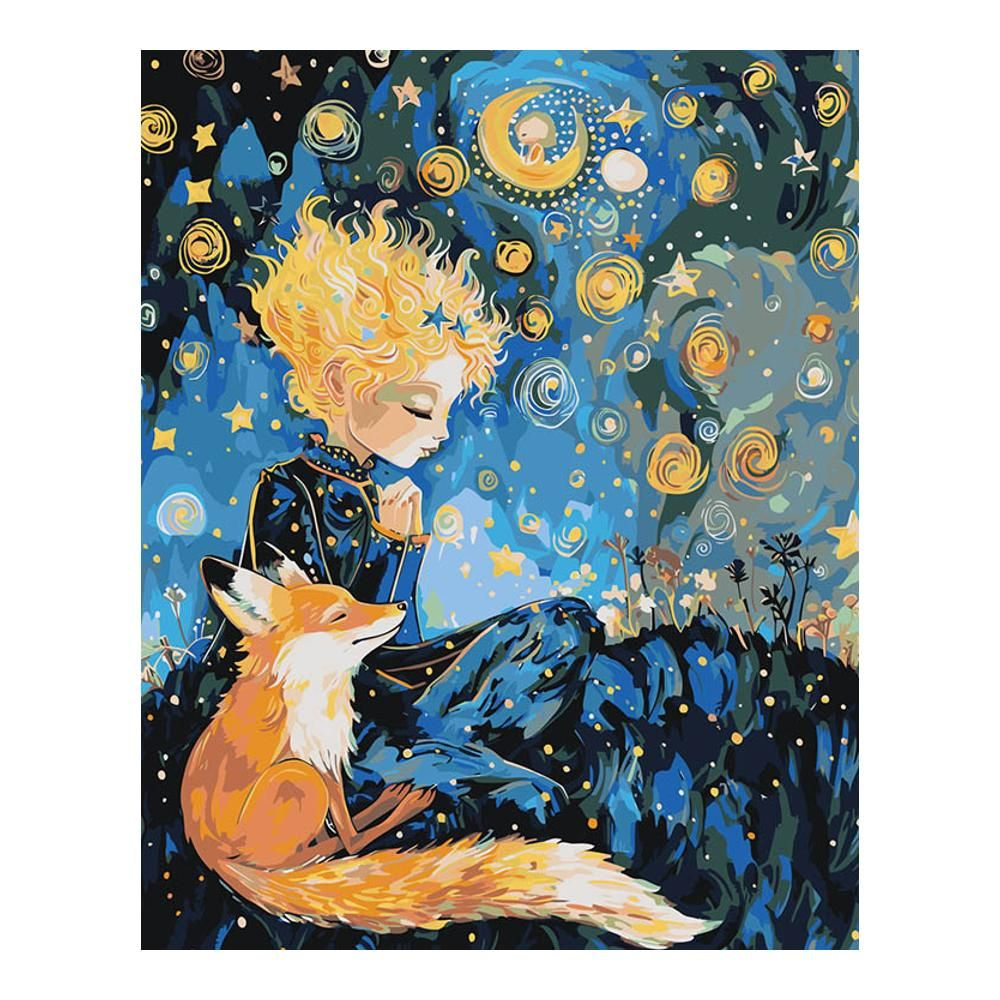 Картина по номерам Цветное на холсте с подрамником "Сказка Маленький принц и лис, для детей" Раскраска #1