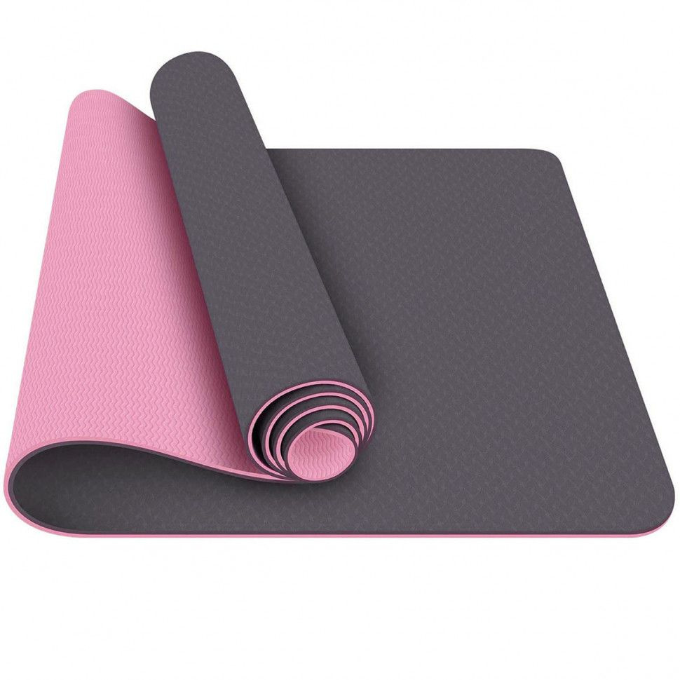 Коврик для йоги E42688-3, ТПЕ 183х61х0, 6 см, черный, розовый #1