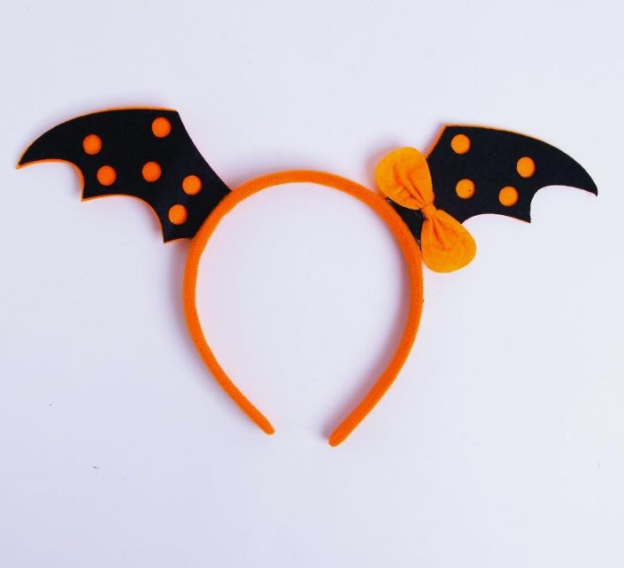 Ободок на Halloween карнавальный черные крылья летучей мыши с бантиком, оранжевый, 1 шт  #1