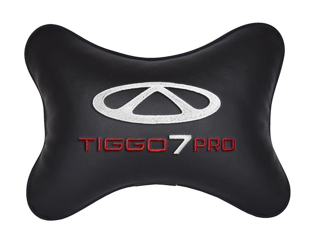Автомобильная подушка на подголовник экокожа Black с логотипом автомобиля CHERY Tiggo 7 PRO  #1