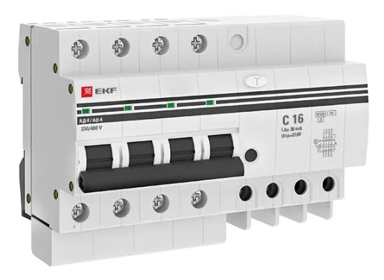 Дифференциальный автомат EKF АД-4 4П 30 мА C 4.5 кА AC электронный 16 А 30 мА  #1