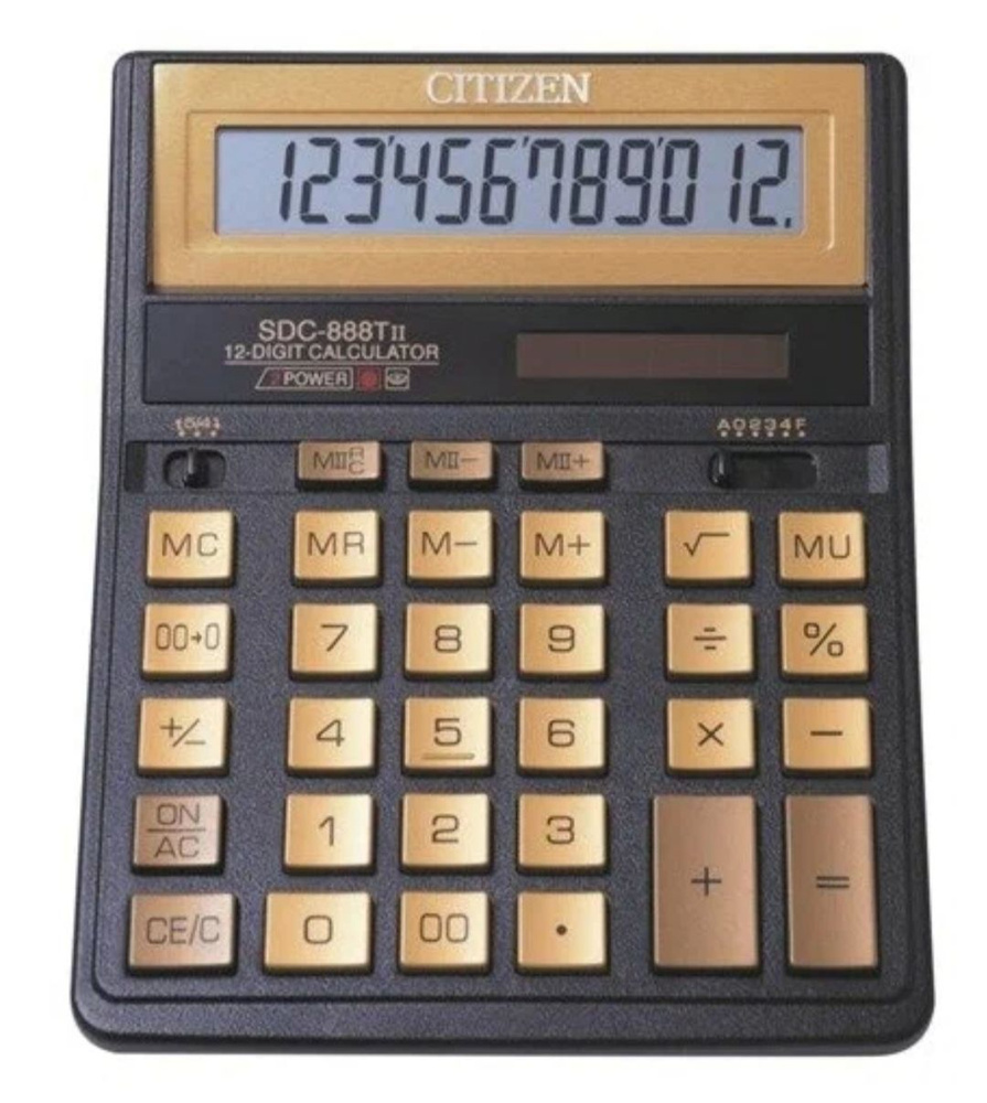 Калькулятор настольный 12 разрядов Citizen SDC-888TIIGE двойное питание 204*158*31 мм чёрный/золотой #1