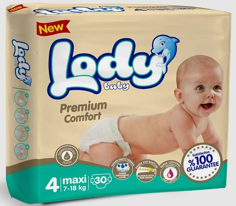 Детские подгузники Lody Baby, Premium comfort, 4 MAXI, 30 шт в упаковке (7-18 кг), Турция  #1