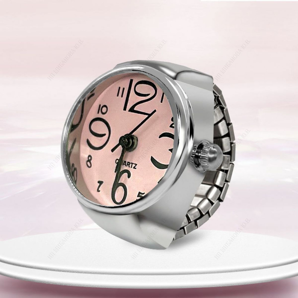 Кольцо часы, цвет циферблата розовый #1