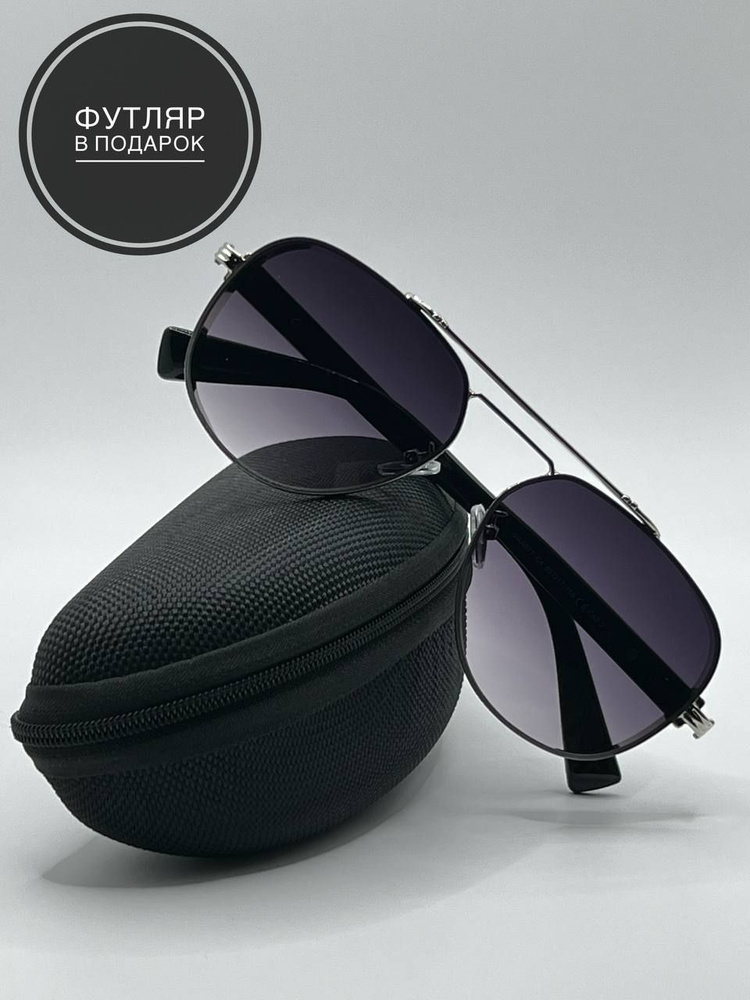 Солнцезащитные очки авиаторы, черно-серые #1