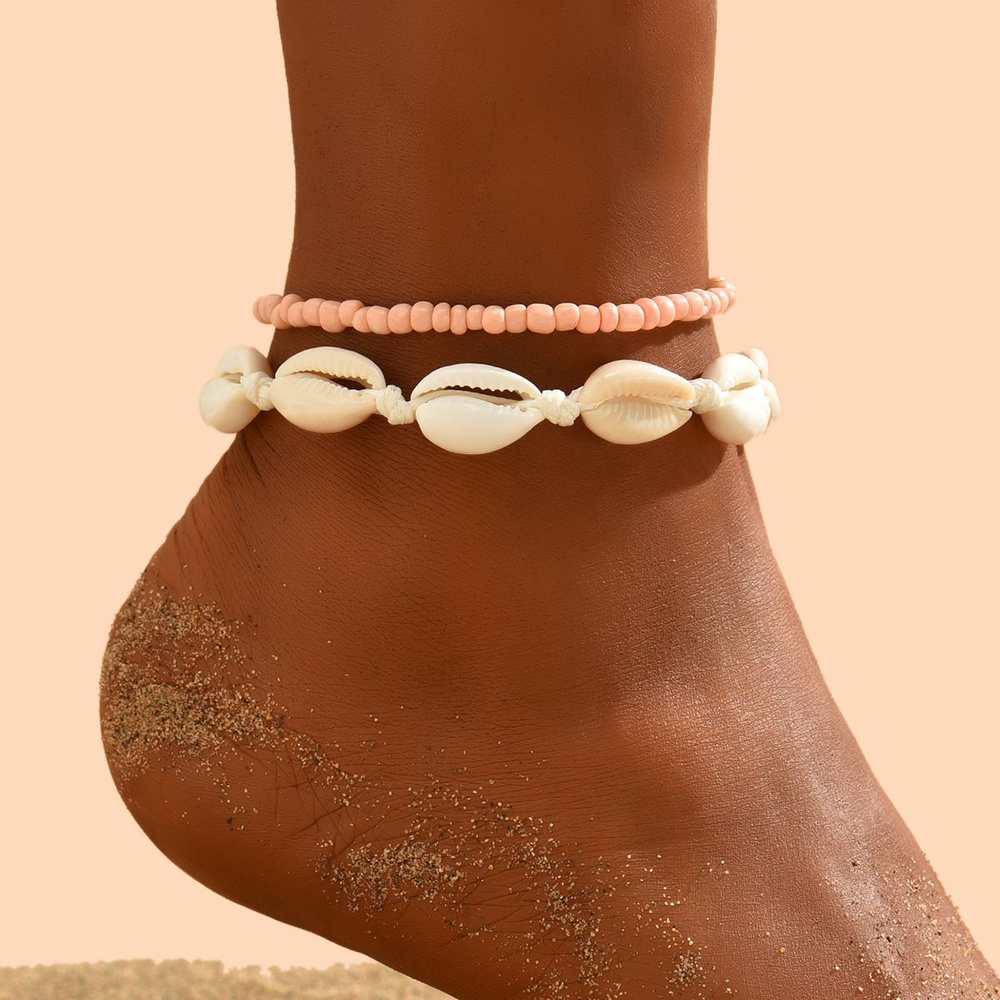 Женский браслет, женский набор браслетов на ногу перламутровый, белые ракушки, анклет  #1