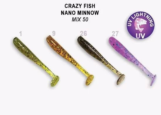 Силиконовые приманки Crazy Fish Nano minnow 1.6" 6-40-M50-6, кальмар, 8 шт. Приманка для рыбалки, 40 #1