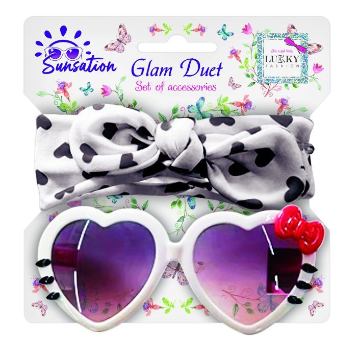 Lukky Fashion Солнцезащитные очки для детей и повязка для волос,"А в глазах Сердечки", белый  #1