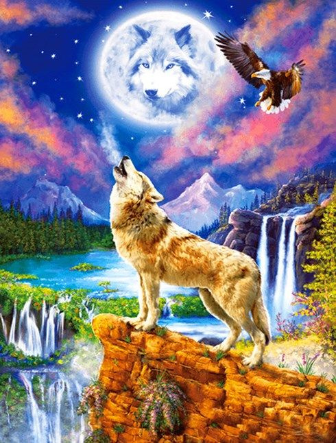 Алмазная мозаика на подрамнике 40x50 см Полная выкладка круглые стразы 40х50 DVEKARTINKI Волк и орел #1