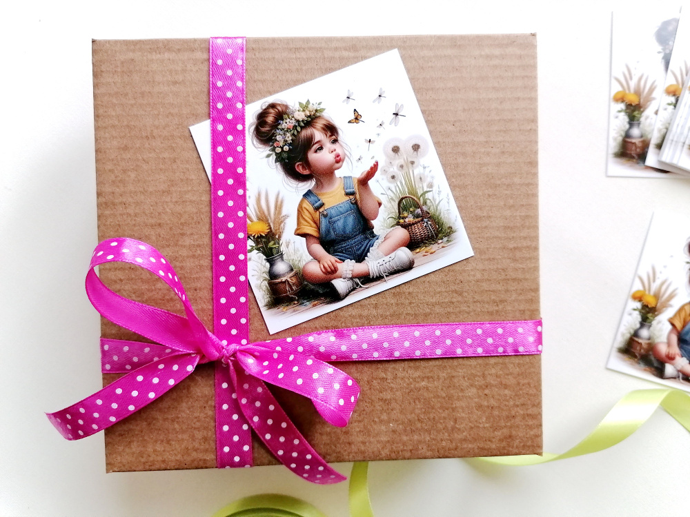 Бирки мини-открытки для цветов и подарков Девочка с бабочками (80х80 мм), 20 шт  #1