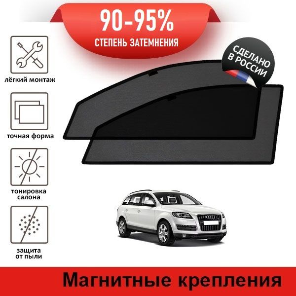 Автошторки LATONIK PREMIUM на Audi Q7, 1 (2005-2015) на передние двери на магнитах с затемнением 90-95% #1