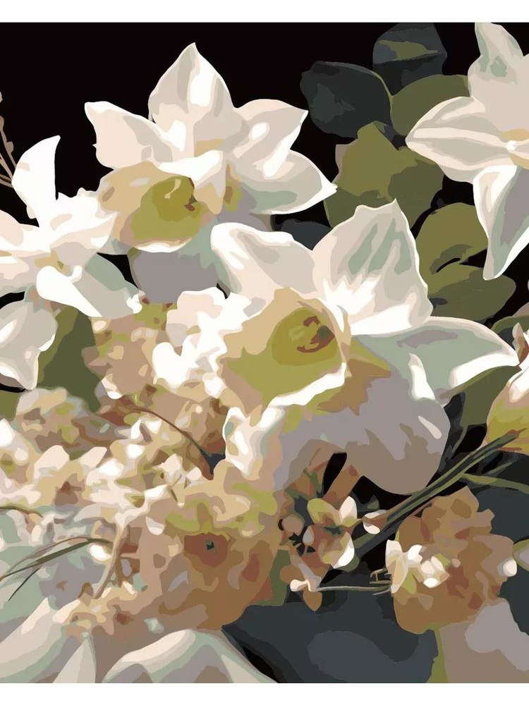 Картина по номерам нарцисы цветы природа Размер 40х50, на холсте на деревянном подрамнике, Акриловые #1