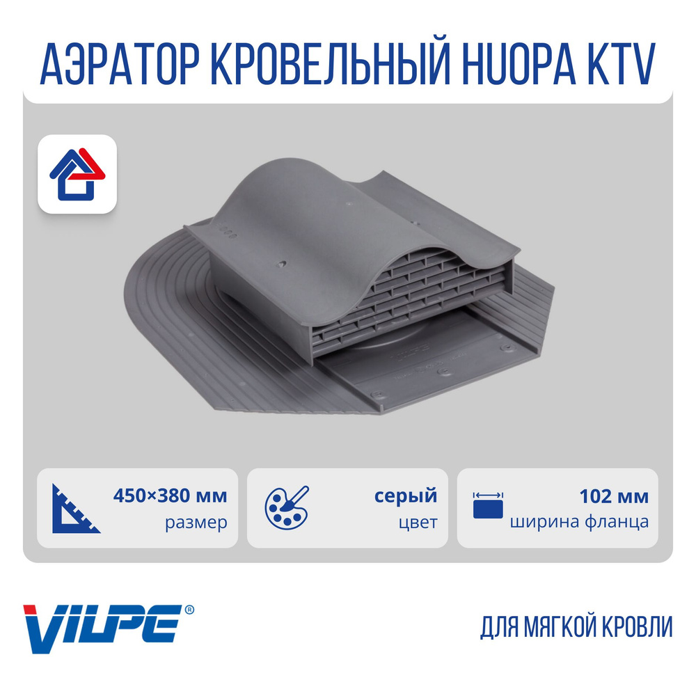 Кровельный вентиль Huopa KTV (без адаптера) Vilpe, Вилпе, серый (RR23, RAL 7015)  #1