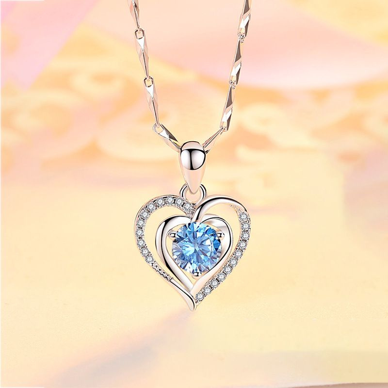 Подвеска сердце с голубым камнем под серебро #1