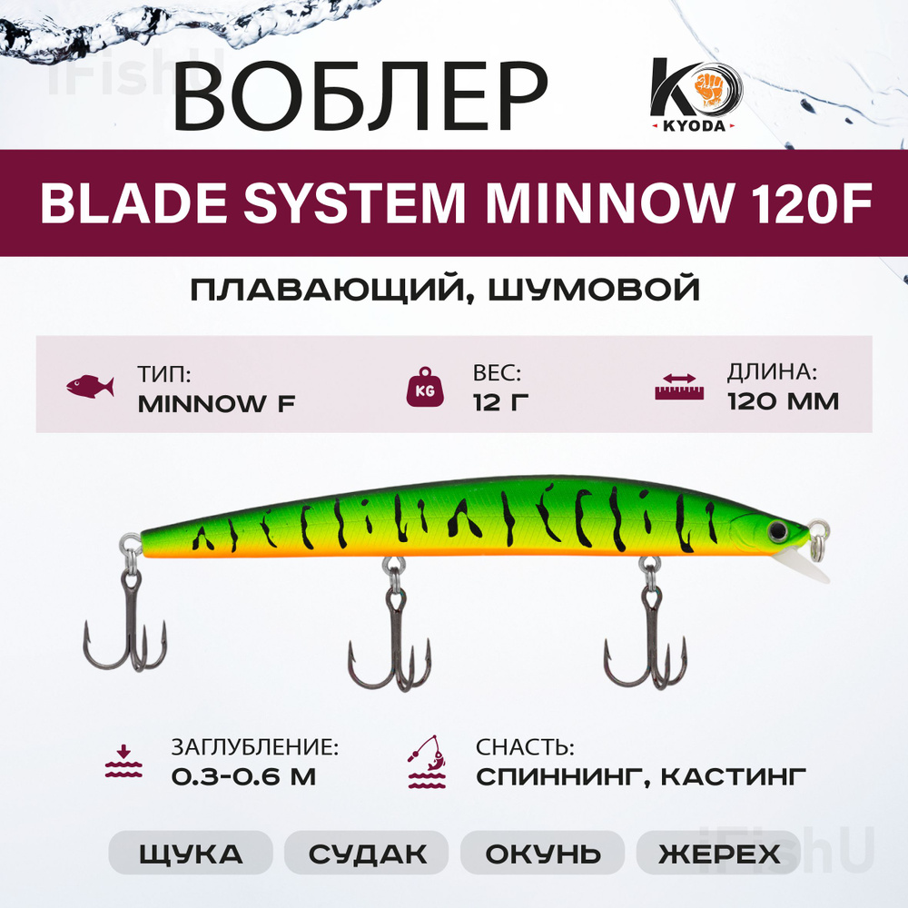 Воблер KYODA BLADE MINNOW F, 120мм, 12г, 0,3 - 0,6м, P1047 #1