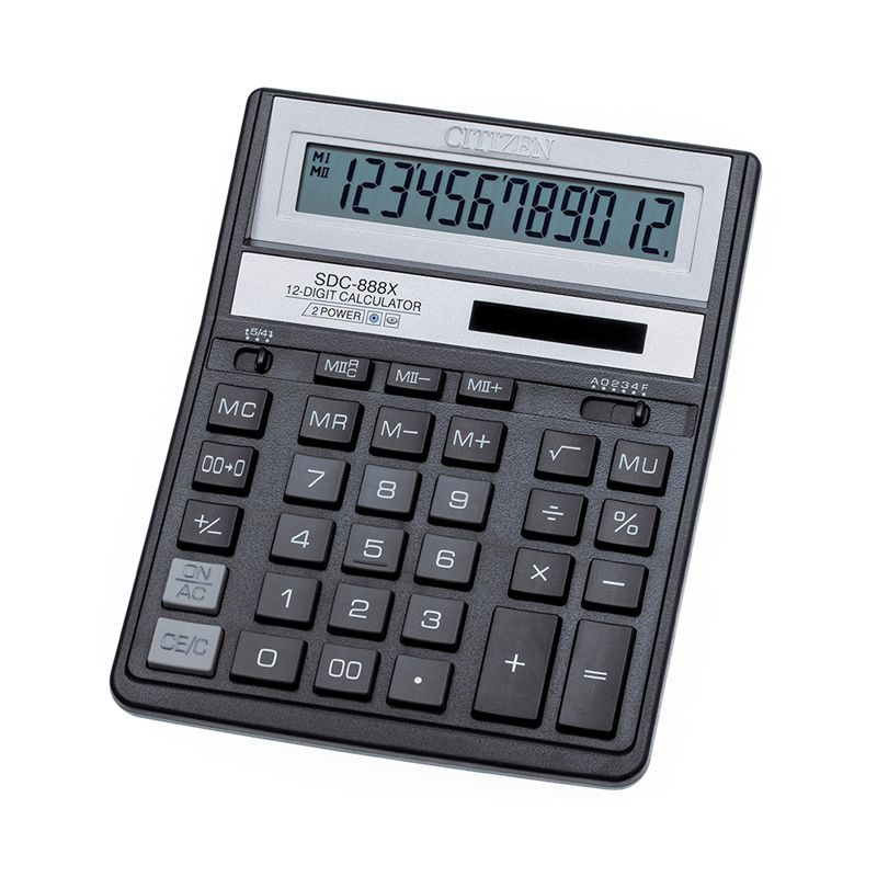 Калькулятор настольный Citizen SDC-888XBK, 12 разрядов, двойное питание, 158х203х31мм, черный  #1