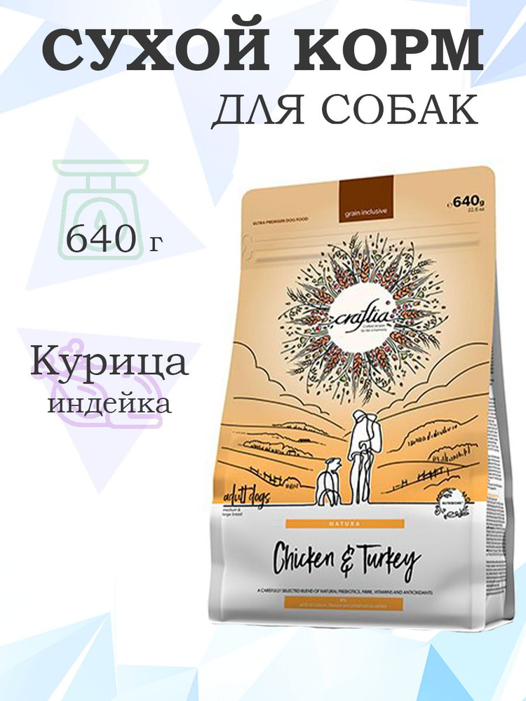 Craftia Natura Dog Adult Medium & Large Breed Chicken & Turkey / Сухой корм Крафтия для взрослых собак #1