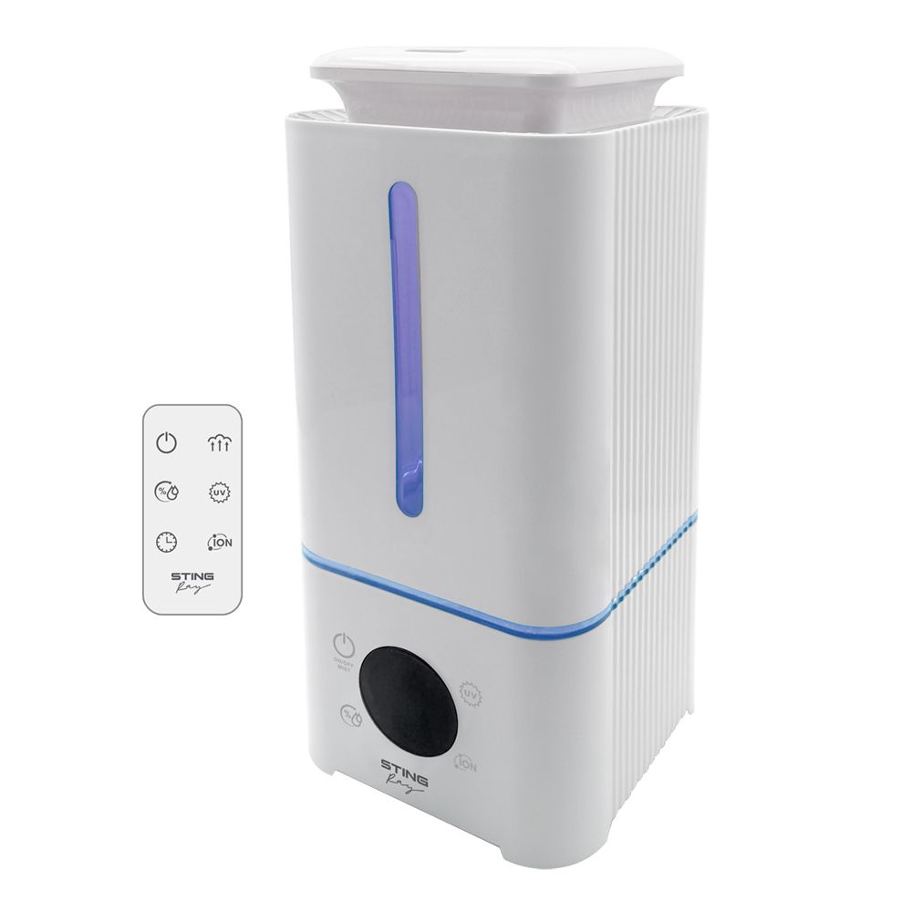 Увлажнитель воздуха с антивирусной УФ-лампой, ионизацией и верхним заливом STINGRAY ST-HF504B белый/голубой #1