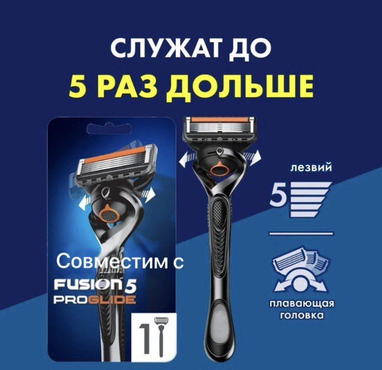 Мужской станок для бритья совместимый с кассетами Fusion5 ProGlide,1 кассета с 5 лезвиями FlexBall, с #1