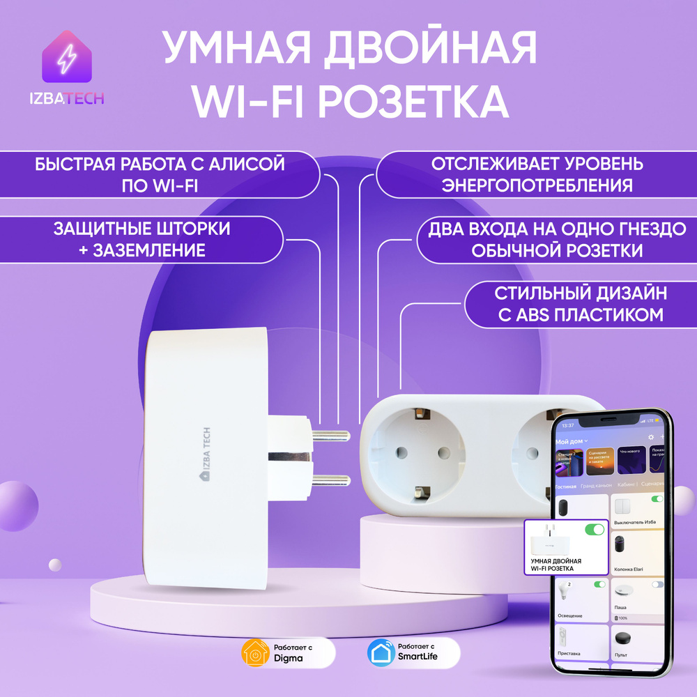 Умная беспроводная Wi-Fi розетка с Алисой 16А с отслеживанием энергопотребления с таймером  #1