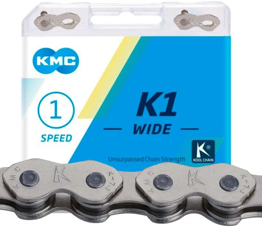 Цепь KMC K1-W для BMX, Dirt, Fixed, 1/2"х1/8", 110 звеньев, пин 9.3мм, с замком, серебристая  #1