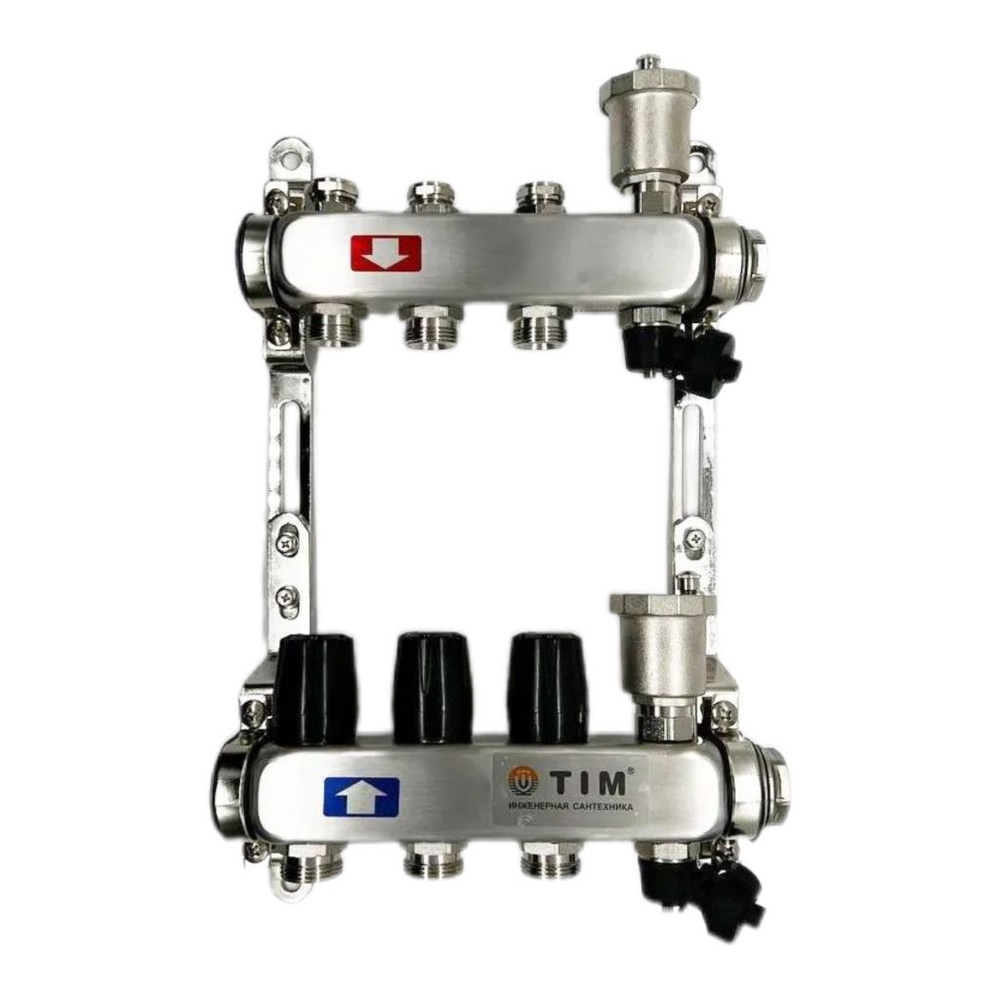 Коллекторная группа из нержавеющей стали 3 контура для радиаторов, тёплого пола, TIM KBS5003  #1