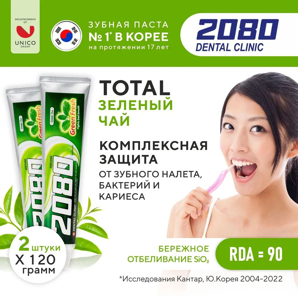 Зубная паста Dental Clinic 2080 Green Fresh "Зеленый чай" 2 шт х 120 г #1