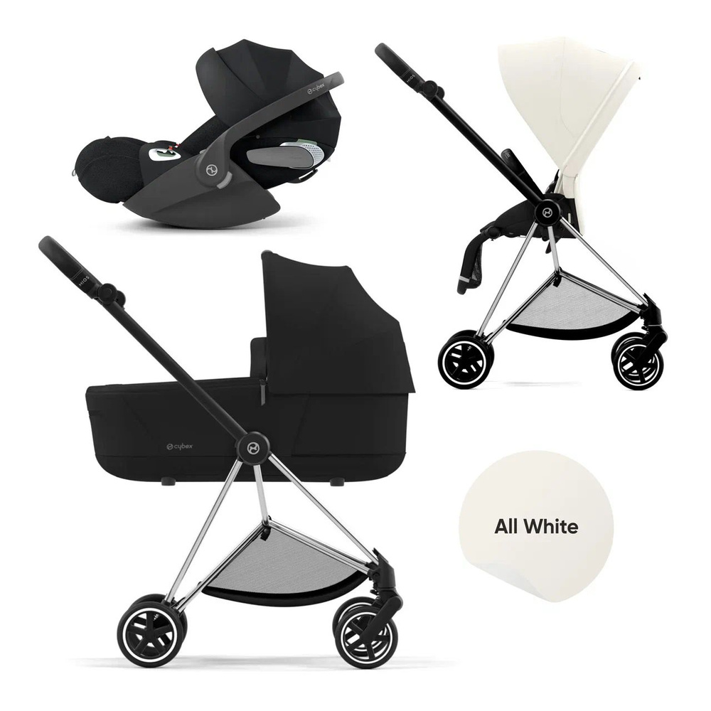 Cybex Mios III Коляска 3 в 1, рама Chrome, текстиль All White/Black с дождевиком и адаптерами  #1